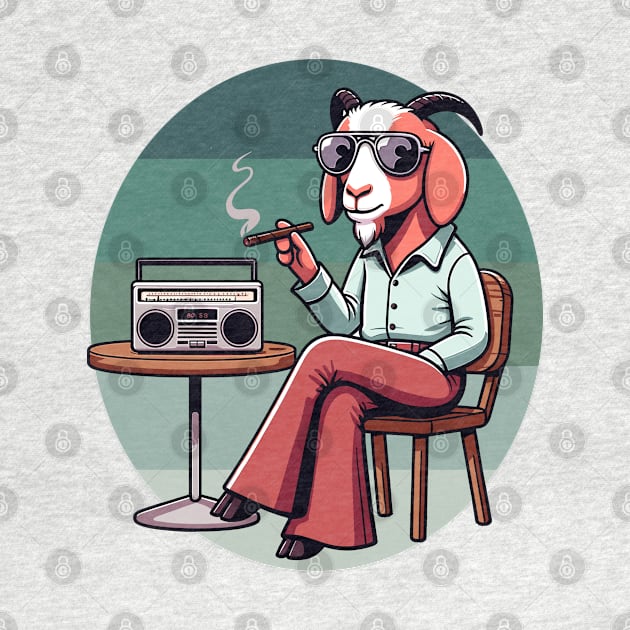 smoking 70s goat listening to vintage radio by TimeWarpWildlife